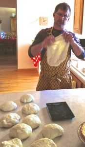 pulling apart the dough